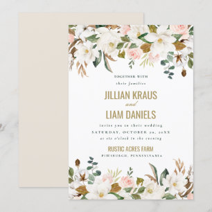 Watercolor Magnolia Wedding Invitation Monogram
