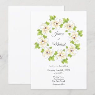 Watercolor Magnolia Wreath Invitation