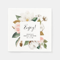 Watercolor Magnolias & Blush Bridal Shower Napkins