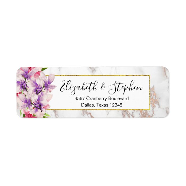 Watercolor Magnolias, Faux Marble Texture Wedding (Front)