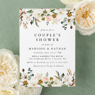Watercolor Magnolias   Floral Couple's Shower Invitation