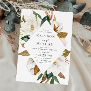 Watercolor Magnolias Floral Frame Wedding Invitation