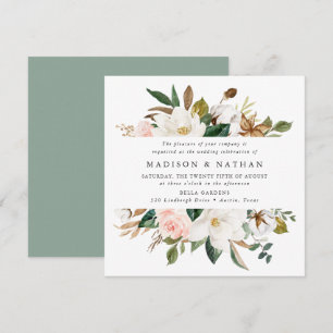 Watercolor Magnolias   Floral Wedding Invitation