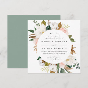 Watercolor Magnolias   Floral Wedding Invitation
