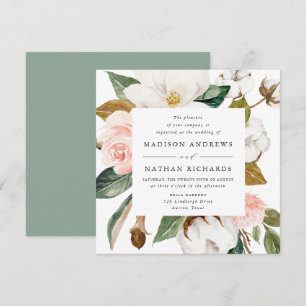 Watercolor Magnolias   Floral Wedding Invitation