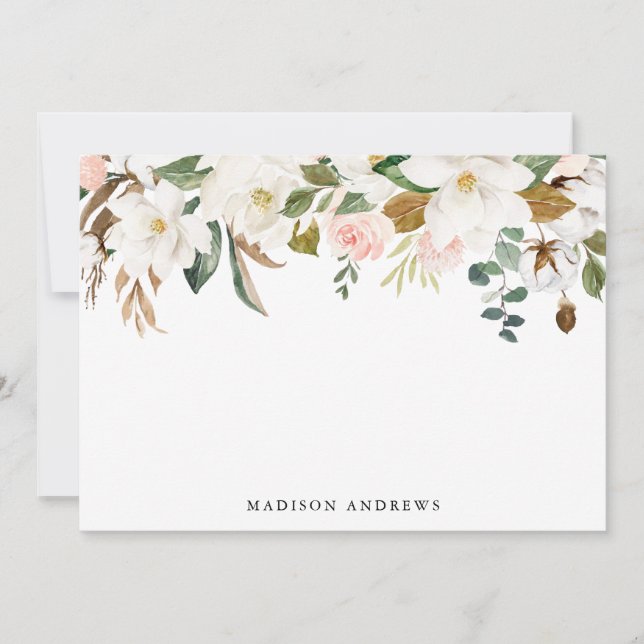 Watercolor Magnolias | Personalized Stationery (Front)
