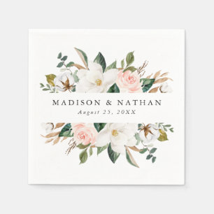 Watercolor Magnolias   Personalized Wedding Napkin