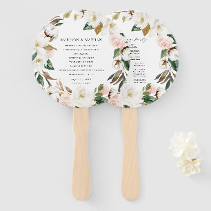 Watercolor Magnolias Personalized Wedding Program Hand Fan