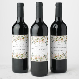 Watercolor Magnolias Personalized Wedding Wine Label