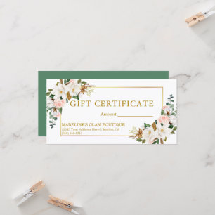 Watercolor Magnolias Roses Green Gift Certificate