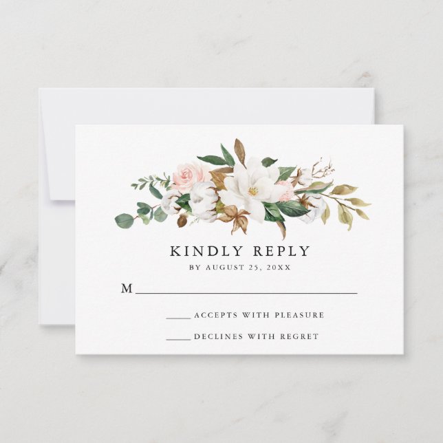 Watercolor Magnolias | Wedding RSVP Card (Front)