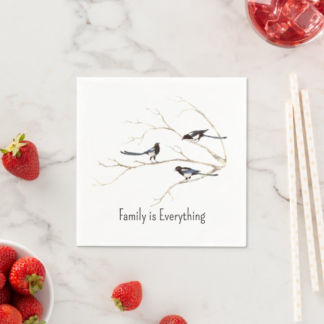 Watercolor Magpie Bird Family is Everything Napkin (Insitu)