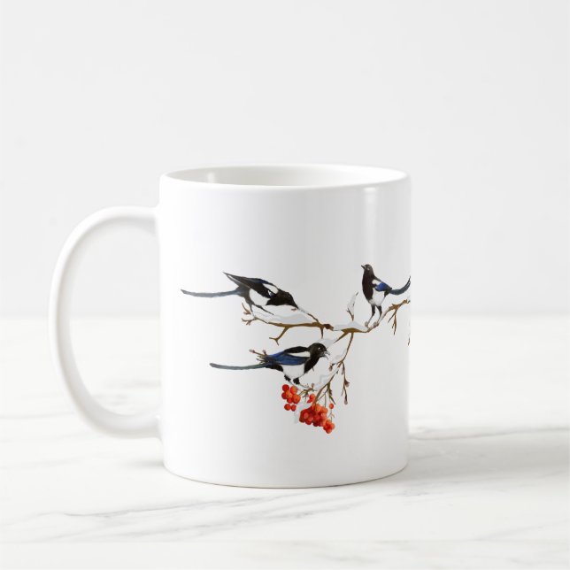 Watercolor Magpie Birds Nature Art   Coffee Mug (Left)