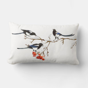 Watercolor Magpie Birds Nature Art  Throw Pillow
