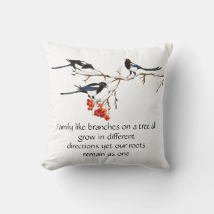 Watercolor Magpie Family Quote Animal Nature Throw Pillow