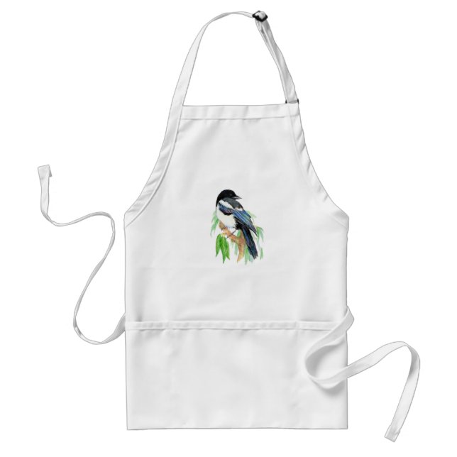 Watercolor Magpie Garden Birds Birding Fans Standard Apron (Front)
