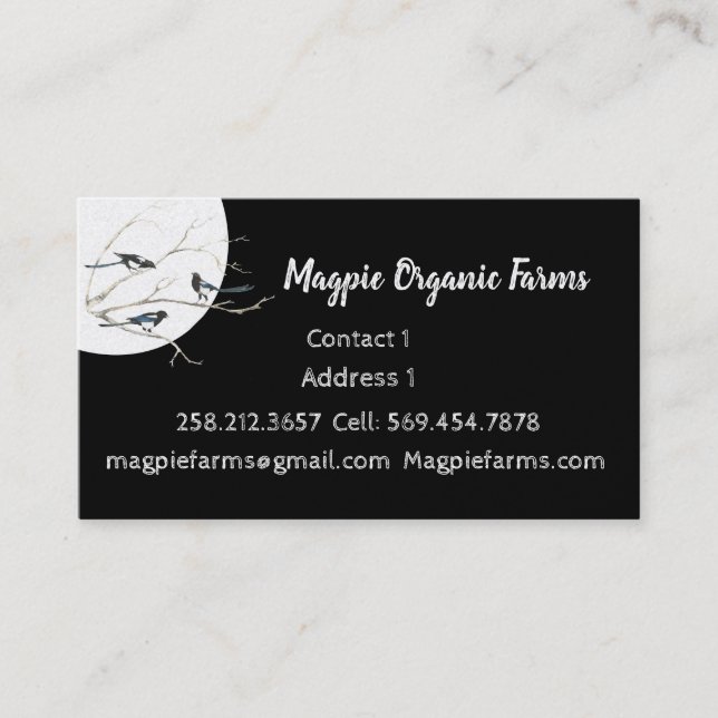 Watercolor Magpie Organic Farms  Business Card (Front)