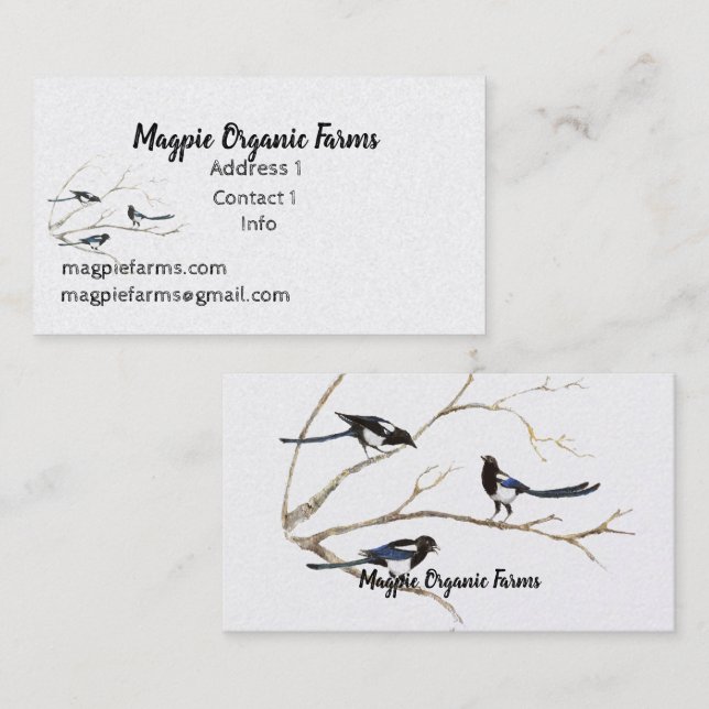 Watercolor Magpie Organic Farms  Business Card (Front/Back)