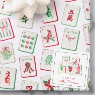 Watercolor Mahjong Christmas Tiles Enclosure Card