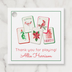 Watercolor Mahjong Christmas Tiles Enclosure Favour Tags