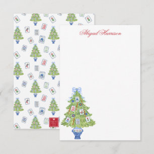 Watercolor Mahjong Christmas Tree Personalized Card