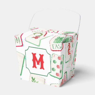 Watercolor Mahjong Red & Green Christmas  Monogram Favor Box