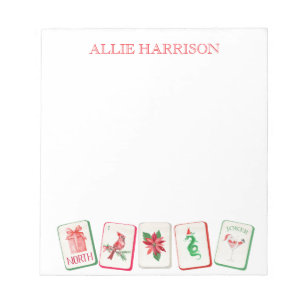 Watercolor Mahjong Red & Green Christmas Tiles Notepad