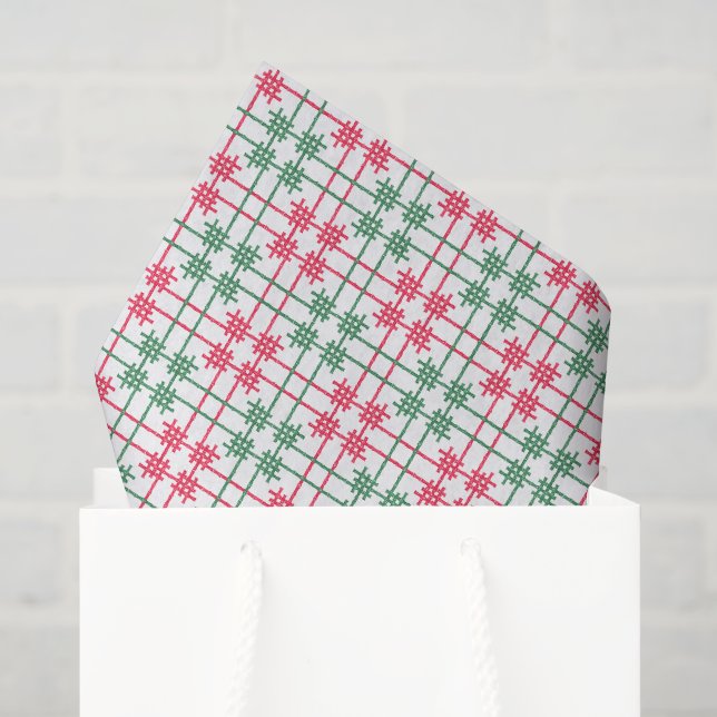 Watercolor Mahjong Red & Green Christmas Tiles Tissue Paper (Gift Bag)