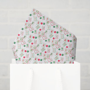 Watercolor Mahjong Red & Green Christmas Tiles Tissue Paper