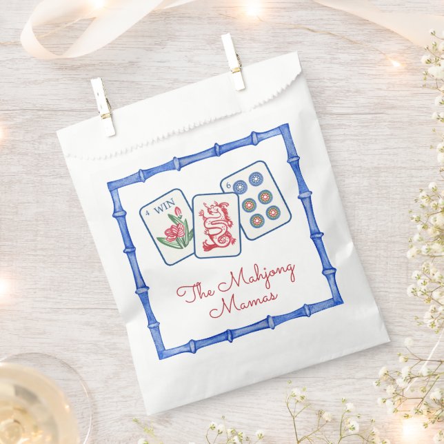 Watercolor Mahjong Tiles & Bows Enclosure Favour Bag (Clipped)