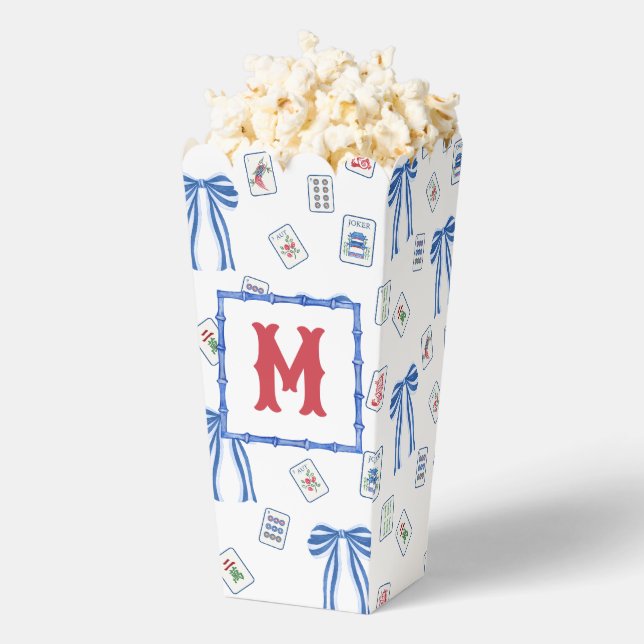 Watercolor Mahjong Tiles & Bows Monogram Favor Box (Popped)