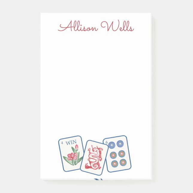 Watercolor Mahjong Tiles Personalized Post-it Notes (Front)