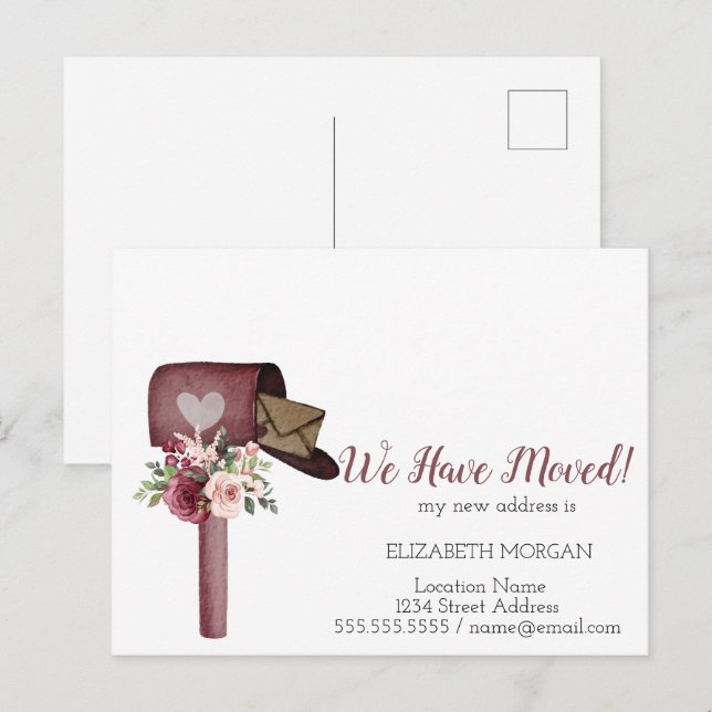 Watercolor Mailbox Flowers We Have Moved Announcement Postcard (Front/Back)