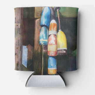 Watercolor Maine Lobster Buoy Coastal Can Cooler