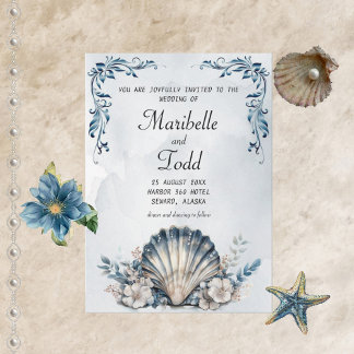 Watercolor Majestic Mia Beach Wedding Invitation