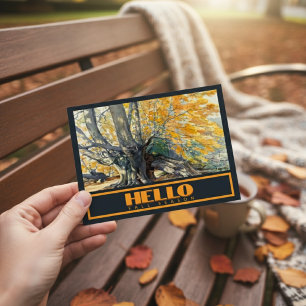 Watercolor Majestic Oak Tree In Fall Postcard