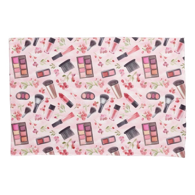 Watercolor Makeup and Floral Bedroom Style Pillowcase (Front)