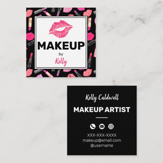 Watercolor Makeup Artist Glam Square Business Card (Front/Back)