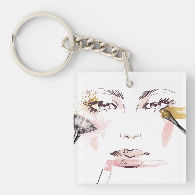 Watercolor Makeup Face Keychain (Front)