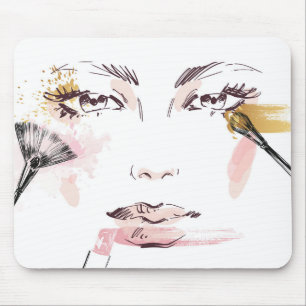 Watercolor Makeup Face Mouse Pad