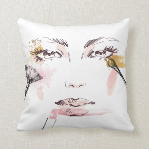 Watercolor Makeup Face Throw Pillow