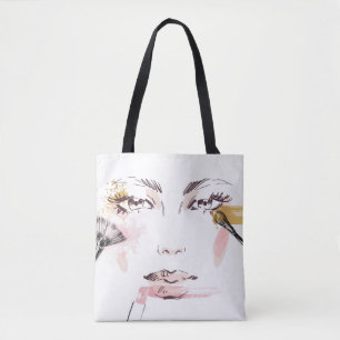 Watercolor Makeup Face Tote Bag