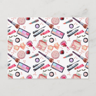 Watercolor Makeup Pattern Holiday Postcard