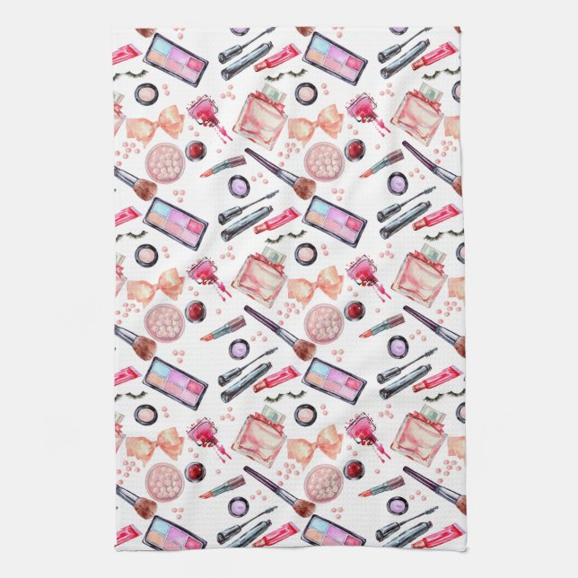 Watercolor Makeup Pattern Kitchen Towel (Vertical)