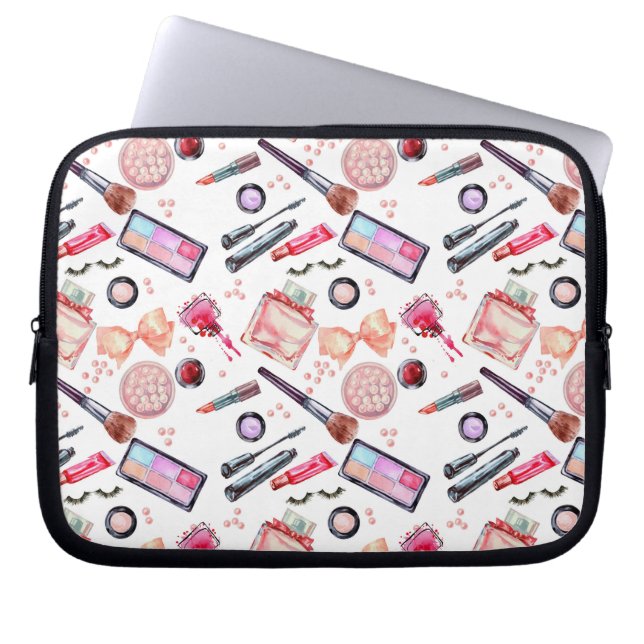 Watercolor Makeup Pattern Laptop Sleeve (Front)