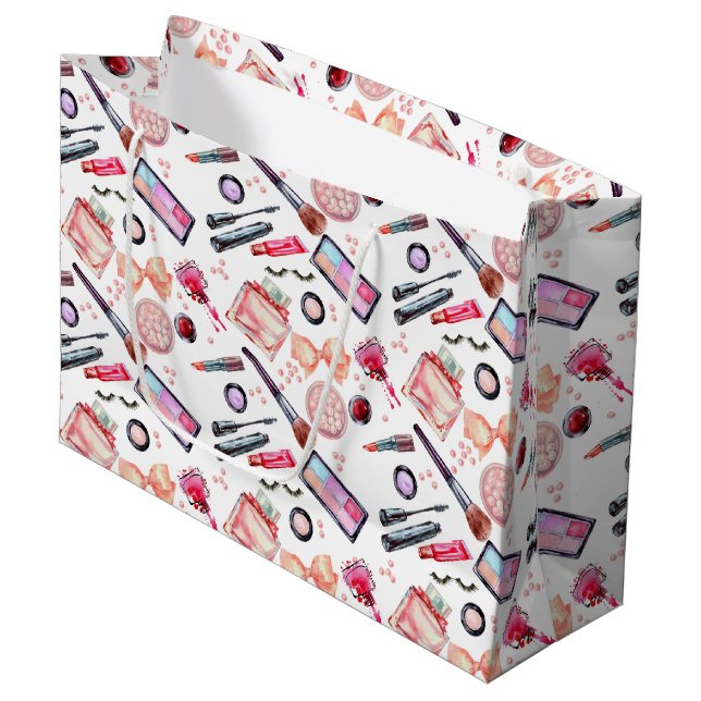 Watercolor Makeup Pattern Large Gift Bag (Front Angled)