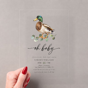 Watercolor Mallard Duck Baby Shower Acrylic Invitations