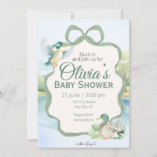 Watercolor Mallard Duck Baby Shower Invitation