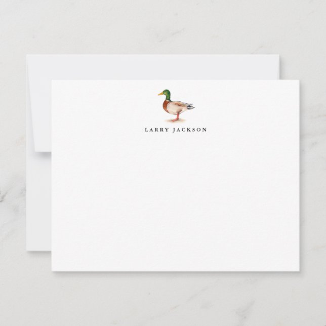 Watercolor Mallard Personalized Flat Card (Front)