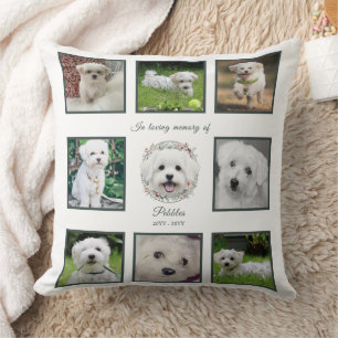 Watercolor Maltese and Floral Wreath Memorial Throw Pillow